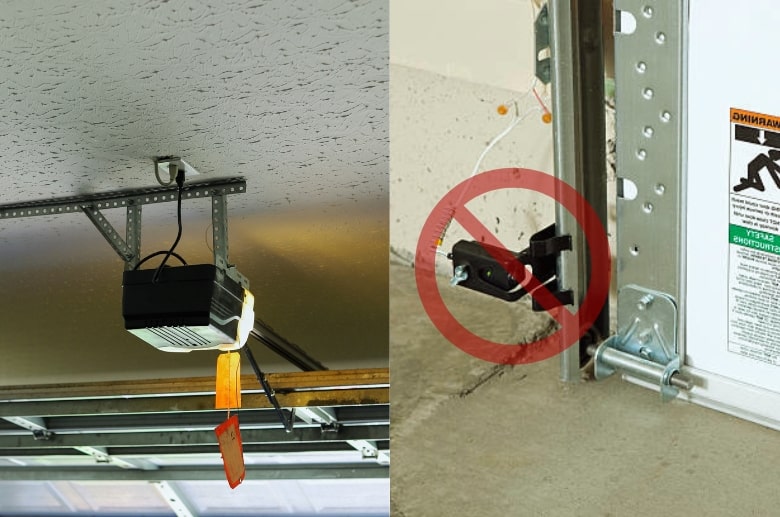 A garage door opener without a working sensor.
Disabling garage door sensors when using an opener is not advised.