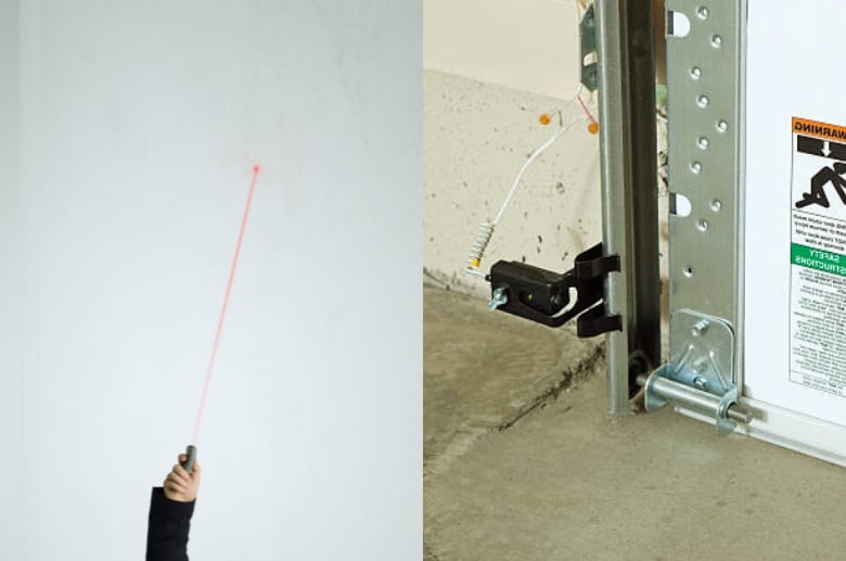 A laser pointer and a garage door sensor.
Using a laser pointer is one of the garage door sensor bypass tricks.