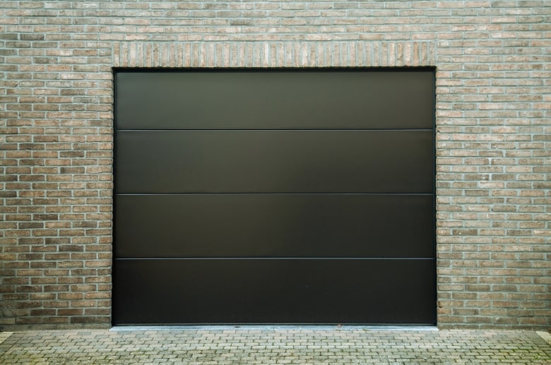 A flush panel garage door.